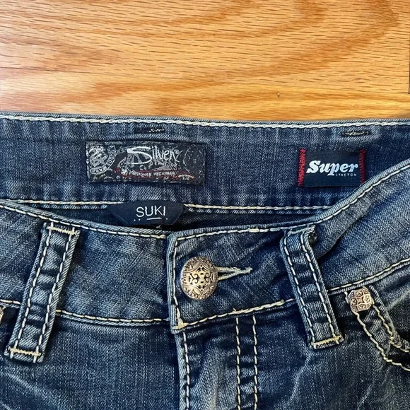 Silver Jeans Co. Women’s Suki Mid Slim Boot Super Stretch Studded Denim Jeans - Picture 2 of 4